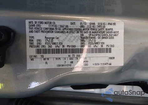 2013 Ford C-Max Energi Sel z USA, uszkodzony, nr VIN 1FADP5CU6DL521467